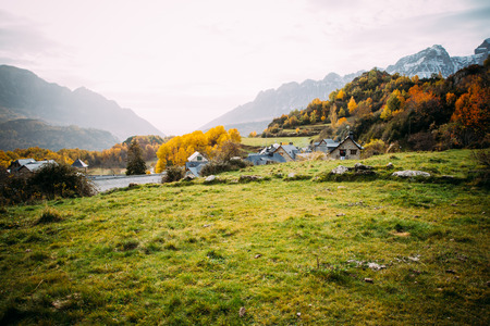 Small Village Surrounded by mountains and forests.の写真素材