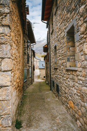 Mountain village street with background sky