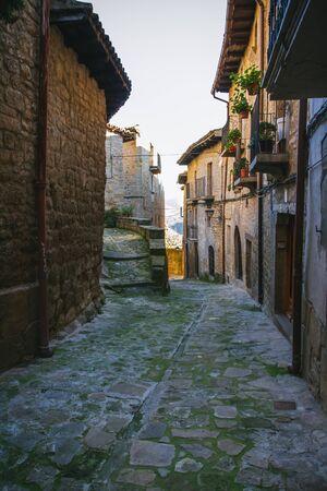 Sos del rey catolico. Mountain village street with background sky