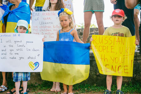 Ukrainian peaceful demonstration in Sri Lanka, Galle. 24th of March 2022 - one month of bloody russian war against Ukraineのeditorial素材