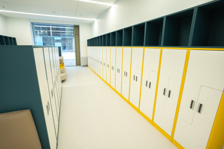 School or gym lockers, empty high school, modern design