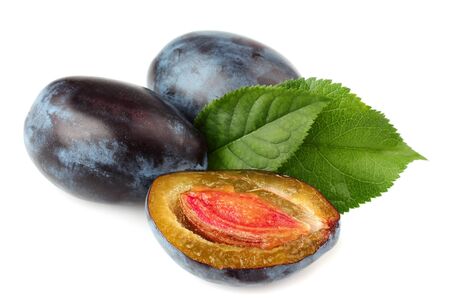 Isolated plums on a white backgroundの写真素材