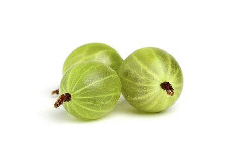 Three ripe gooseberries isolated on a white background.の写真素材