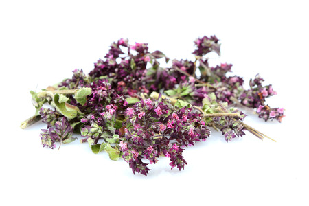Natural herbs.The dried thyme flowers.Isolated on white.の写真素材