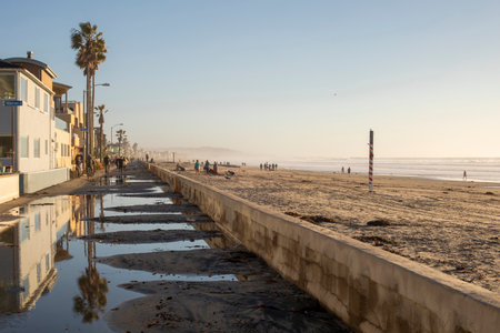 Flooded Mission Beach Broadwalk on January 6, 2023, San Diego, Californiaのeditorial素材