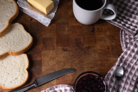 Breakfast setup with copy spaceの写真素材