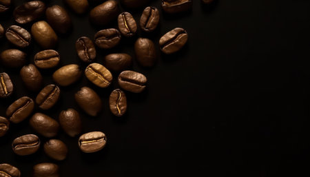 Coffee beans closeup on blackの素材