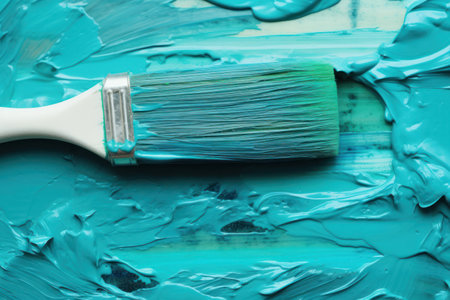 Turquoise paint brush closeupの素材