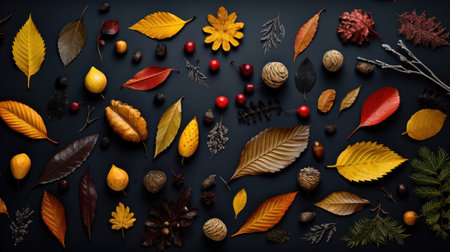 Autumn leaves on dark blueの素材