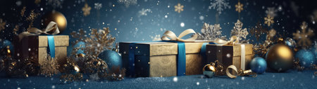 Christmas banner with ornaments and gift boxesの素材