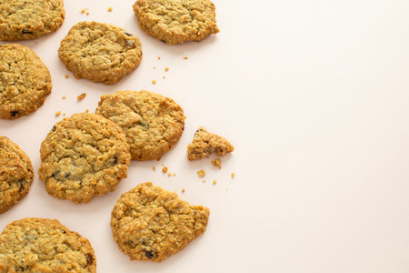 Oatmeal cookies on pinkの写真素材