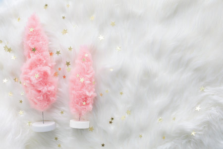 Fluffy pink trees on white fur backgroundの写真素材