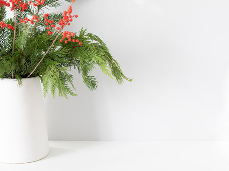 White vase with winter bouquetの写真素材
