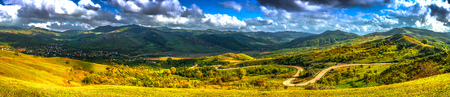 The valley of the village, panoramic view - Chiojdului valley, "Pietriceaua", Chiojd village area, Buzau county, Siriu mountains, Romania, 10frameの写真素材