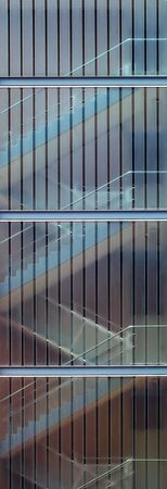 the stairs behind the windows