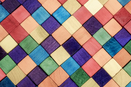 Abstract colorful wood texture for backdrop. Colorful wood block stack on the wall for background