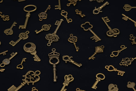 Bronze keys ornamental keys for clocks and treasure boxes with unique shapes and design