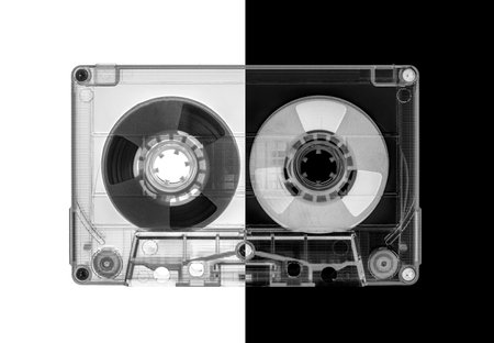 two color reel 2 reel cassette isolated on white backgroundの写真素材