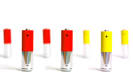 AA Batteries Closeup on white Backgroundの写真素材