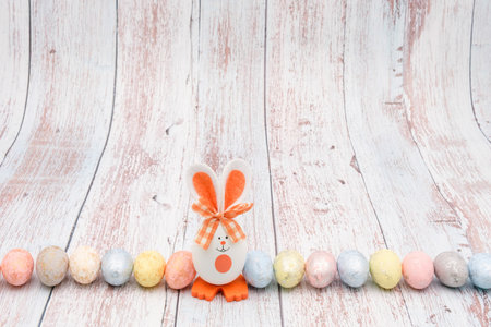 Easter decoratioms on a blue wooden background