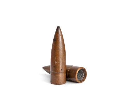 macro shoot of 7.62 caliber bullet on a white isolated background