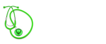 Top view photo of green stethoscope on isolated white background with copyspaceの写真素材