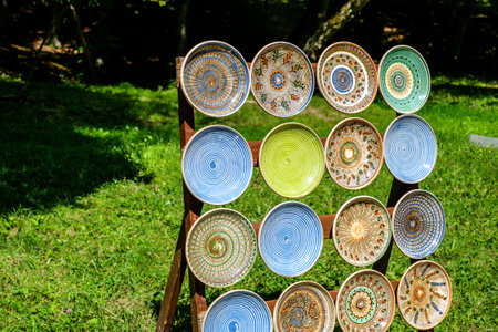 ceramic plates on the supportの写真素材