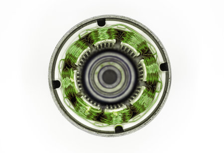 Electric motor stator with green wireの写真素材