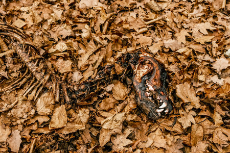dead animal in the forestの写真素材