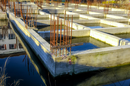 concrete and iron pillars structure abandonedの写真素材