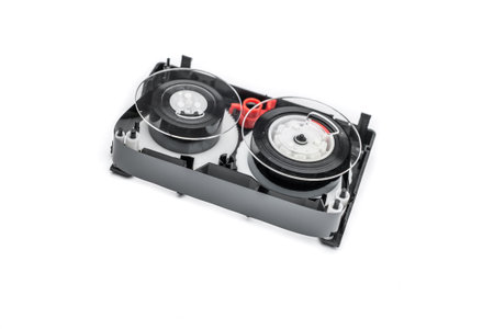 Open video cassette on white backgroundの写真素材