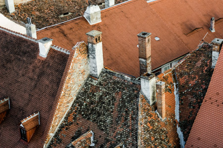 Romanian old ceramic shingle roofの写真素材