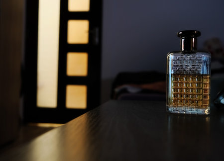 perfume bottle on the tableの写真素材