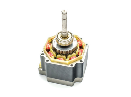 Stepper motor, disassembled, on whiteの写真素材