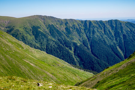 Beautiful view from Fagaras Romanian mountains, Suru peak.の写真素材