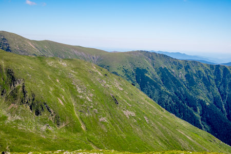 Beautiful view from Fagaras Romanian mountains, Suru peak.の写真素材