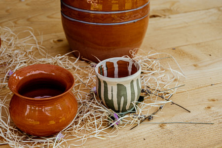 clay pots on an empty table