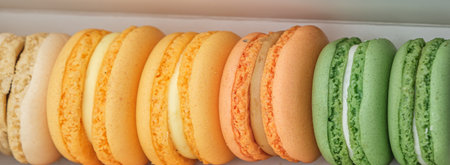 Sweet and colourful french macaroons or macaron in boxの写真素材