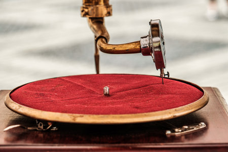 close view on old gramophoneの写真素材