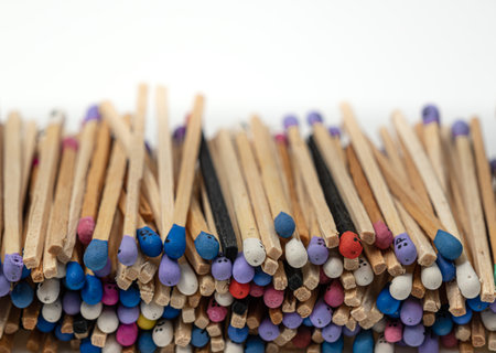 Pile of multicolored match sticksの写真素材