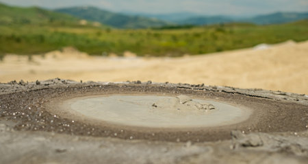 Mud volcanoess closeup view. Buzau county, Romania. (unique geological phenomenon in Europe where...
