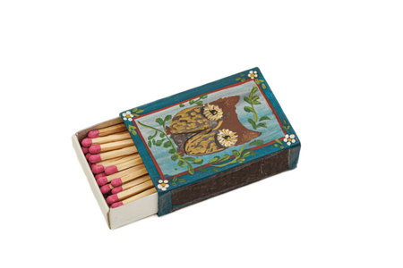 old matchbox on white backgroundの写真素材