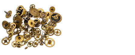 Vintage cogs gears wheels collection set on white background, banner style design
