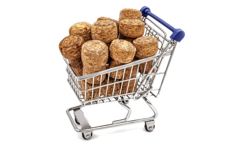 shopping cart full with champagne stoppersの写真素材