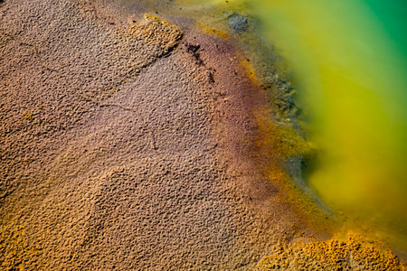 the edge of the lake polluted with toxic  mining chemical residualsの写真素材