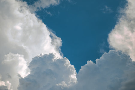 white clouds in the blue skyの写真素材