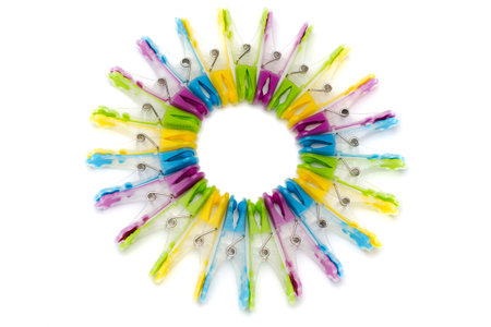 multicolour plastic laundry hooks in a circleの写真素材