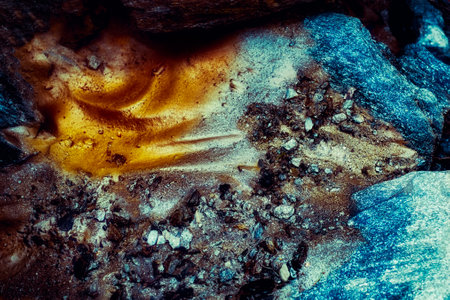 golden sand and blue mineral mica stoneの写真素材