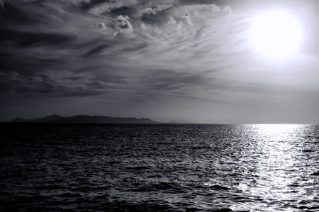 evening sky with clouds over the Mediteranean sea in Athens, Greeceの写真素材