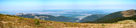 panoramic view over the Sibiu county taken from Prejba peak, Cindrel mountains, Romaniaの写真素材